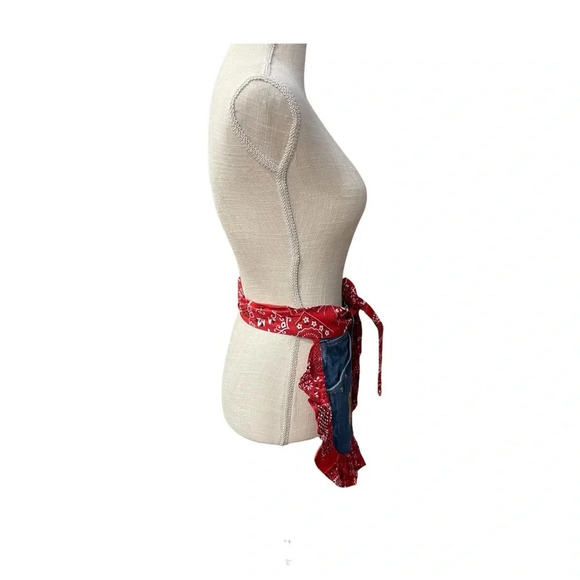 Upcycled Wrangler Blue Denim Red Bandana Cooking Country Western Waist Apron - Picture 2 of 9
